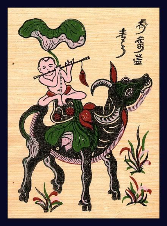 Tranh dân gian Đông Hồ “Mục đồng thổi sáo”.